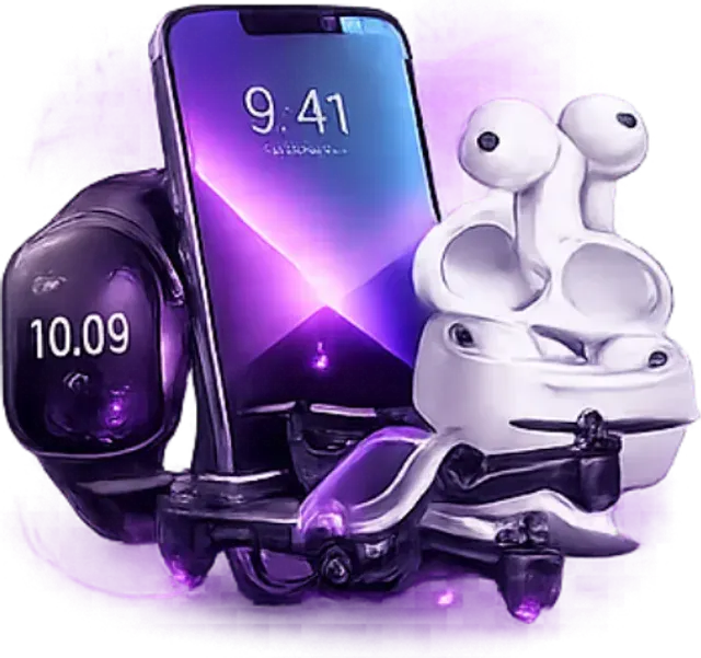 Celular, reloj inteligente, auriculares y drone